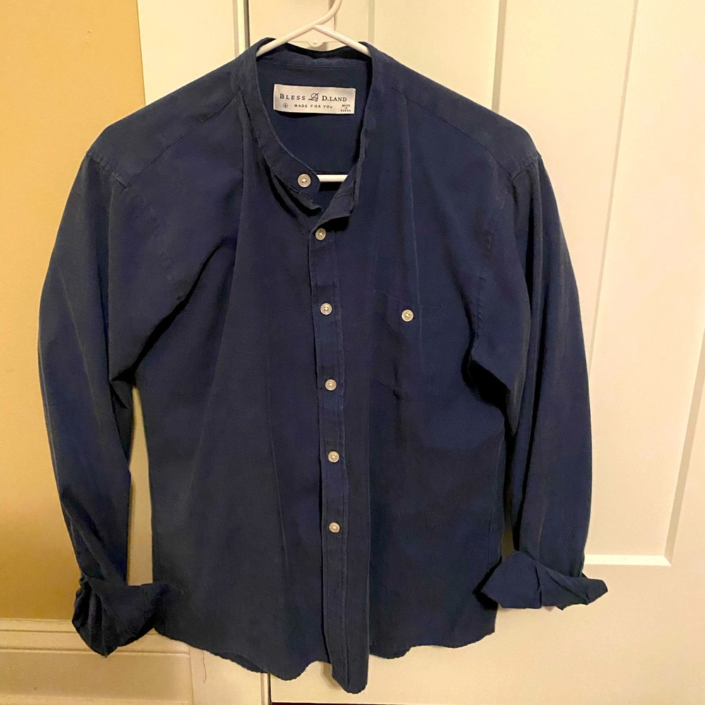 Navy Button Up, Granddad Collar